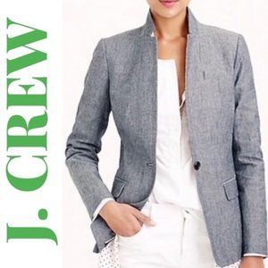 NWOT J. CREW Chambray Regent 1-Button Preppy 100% Cotton Blazer, Size 6